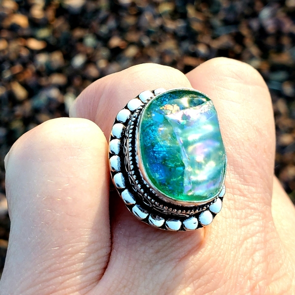 New Dichroic Glass Silver Ring. - Picture 2 of 7